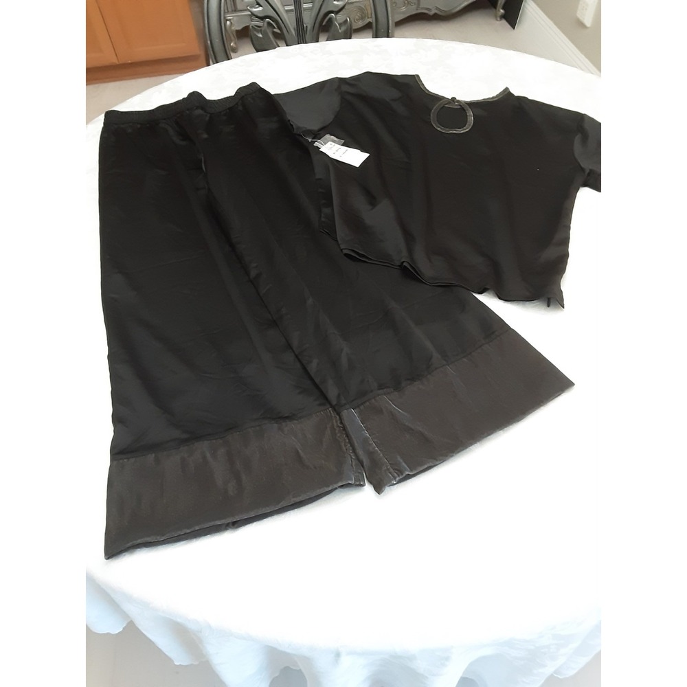 Nordstrom Pajama Set Size Small Lingerie Black Satin Velvet 2 Piece WIDE LEG